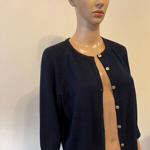 St. John Sport Santana Knit M Navy Cardigan Sweater 7 Buttons